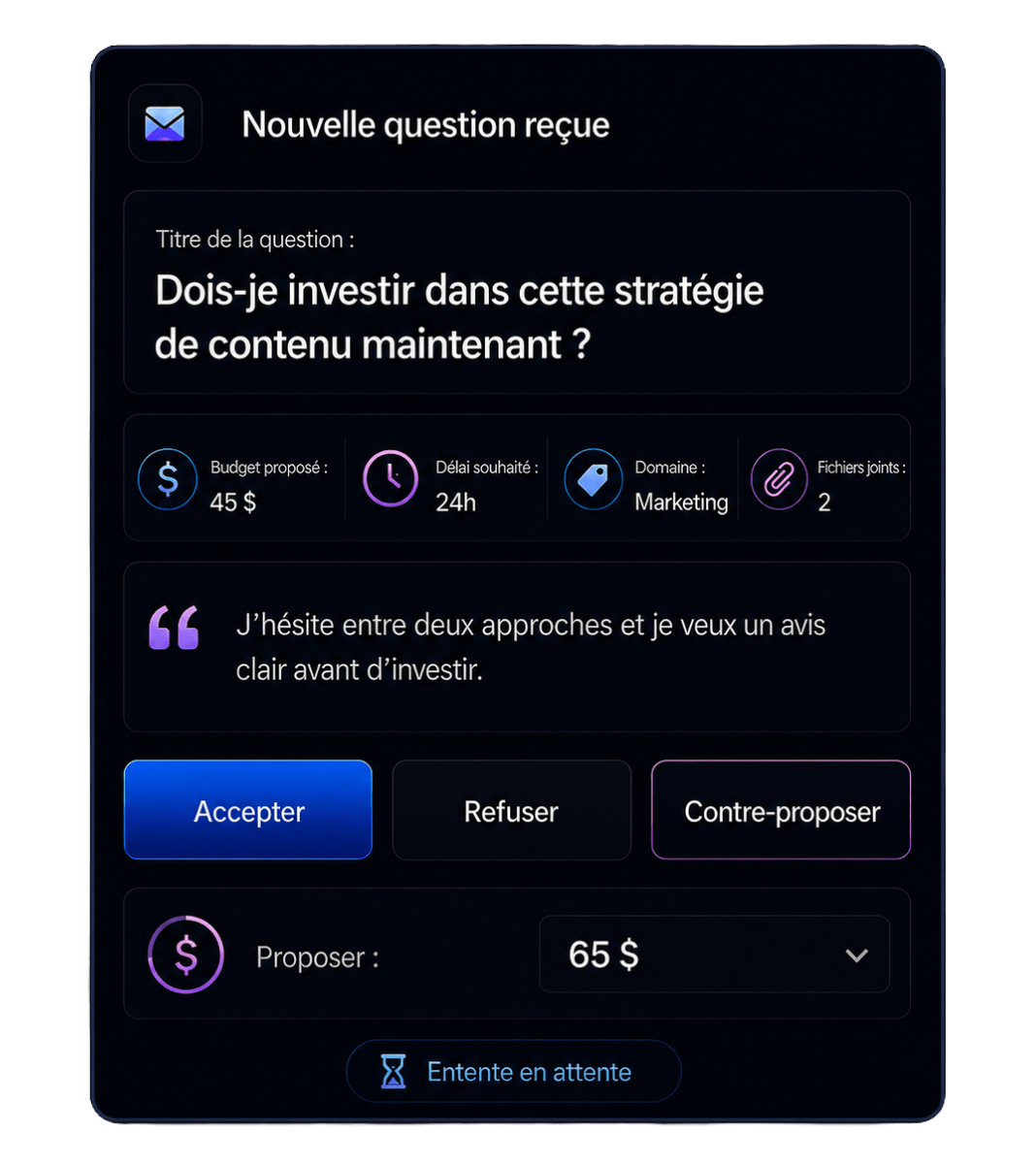 Aperçu d'une question rémunérée sur Askpert
